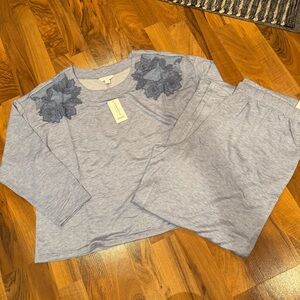 Charter Club Light Gray Pajama Set with Floral Detail